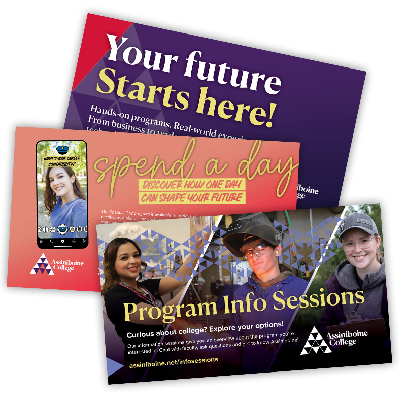Preview of three TV slides - Your future starts here, Spend a day, Program Info Sessions.